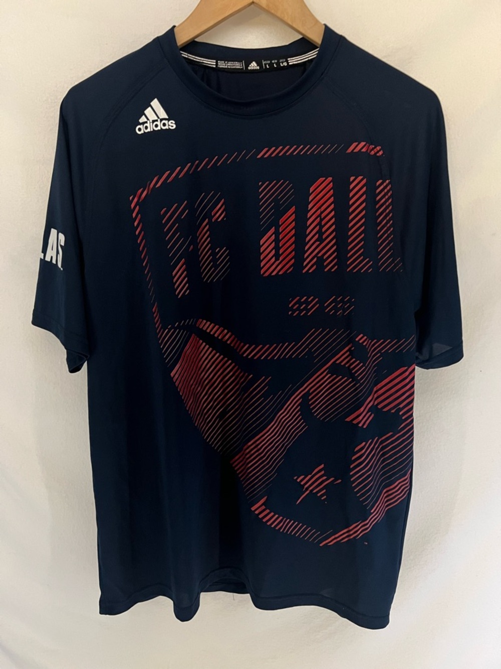 FC Dallas 2014/15 Adidas Navy Red Pregame T-shirt  Mens Size L Soccer Futbol